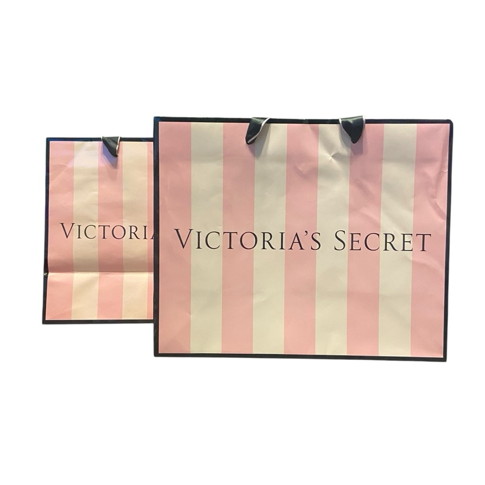Victoria’s Secret Medium Glossy Paper Shopping Gift Bags Pink Stripe 2 Bags Vtg